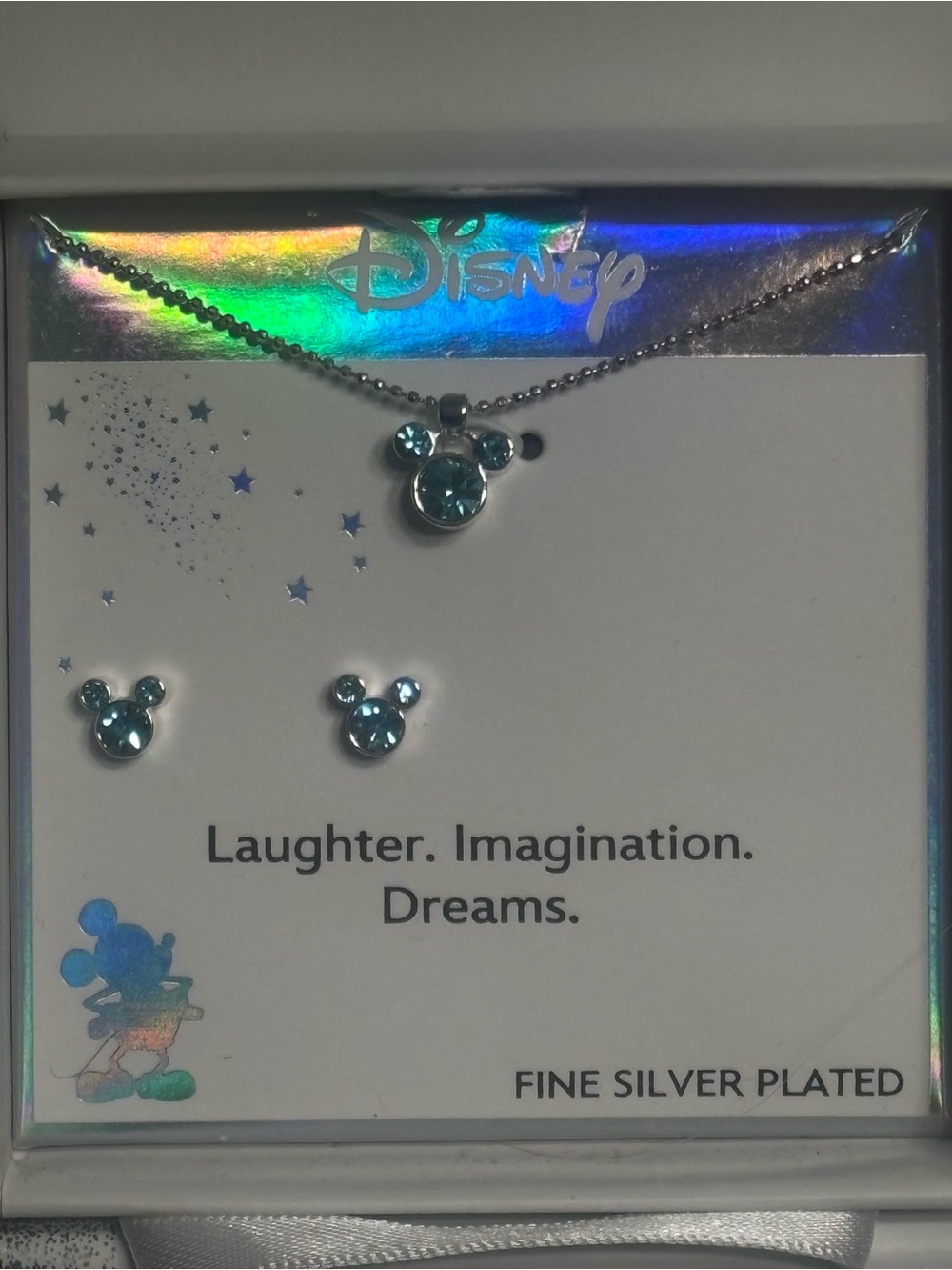 Kohl’s Disney Fine Silver Plated Blue Crystal Mickey Necklace Stud Earrings Set